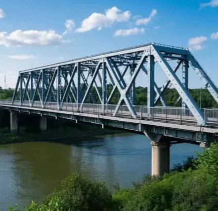 Puente metálico de celosía sobre un río